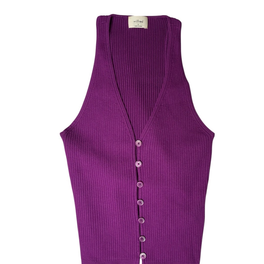 Aritzia Wilfred Purple Ribbed Button-Front Tank Top